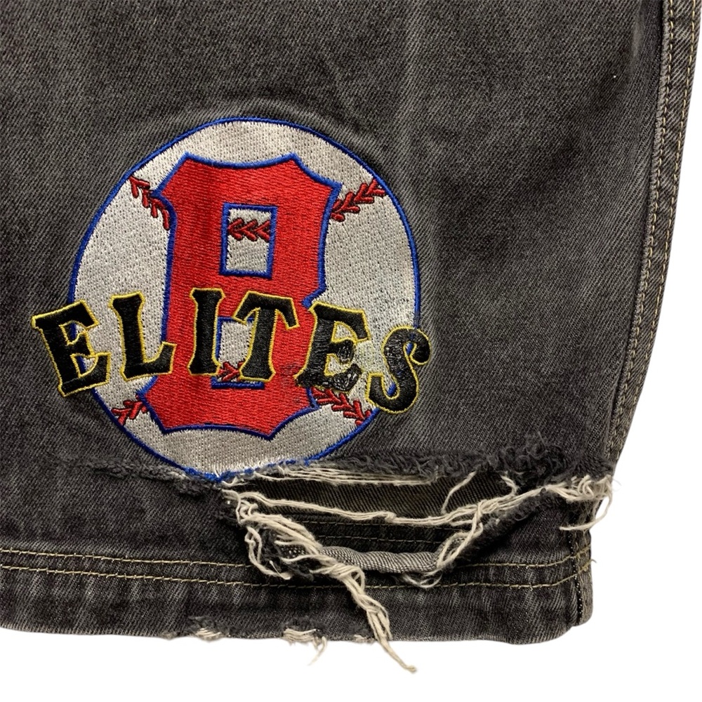 Negro‎ League Baggy Fit Baseball Jeans 44 x 34 Embroidered Patches Black Grey * - Picture 13 of 14